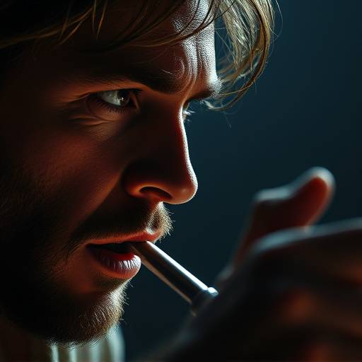 A close-up shot of an actor intensely performing a scene.