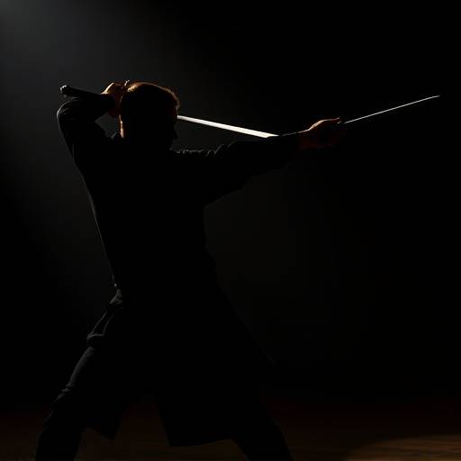 A silhouette of an actor practicing a sword-fighting move, highlighting the precision and athleticism of Stage Combat.