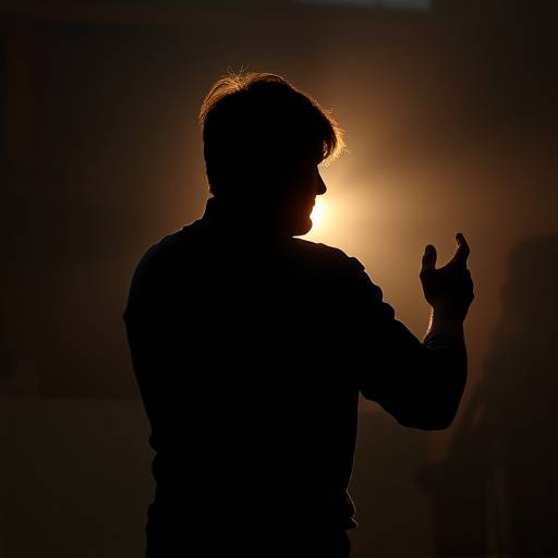 A silhouette of an actor practicing stage combat moves.